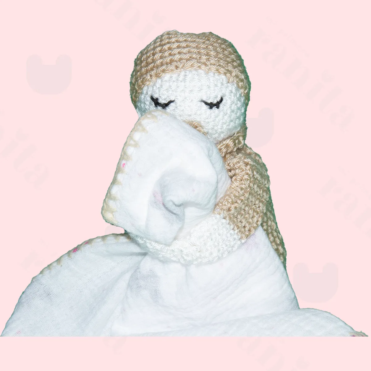 Beige Baby Doll with Beige-Embroidered Muslin Cloth