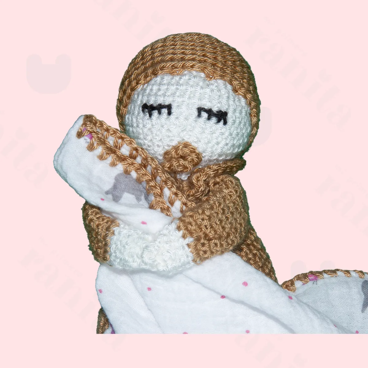 Brown Baby Doll with Brown-Embroidered Muslin Cloth