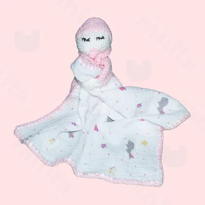Pink Baby Doll with Embroidered Muslin Cloth