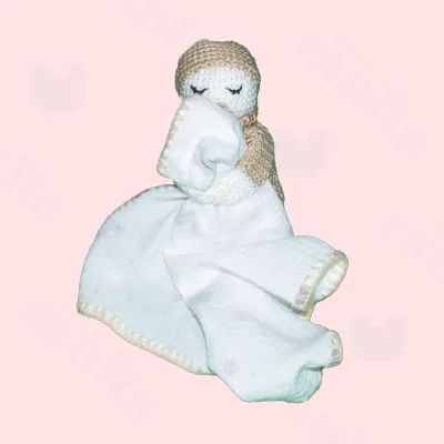 Beige Baby Doll with Beige-Embroidered Muslin Cloth