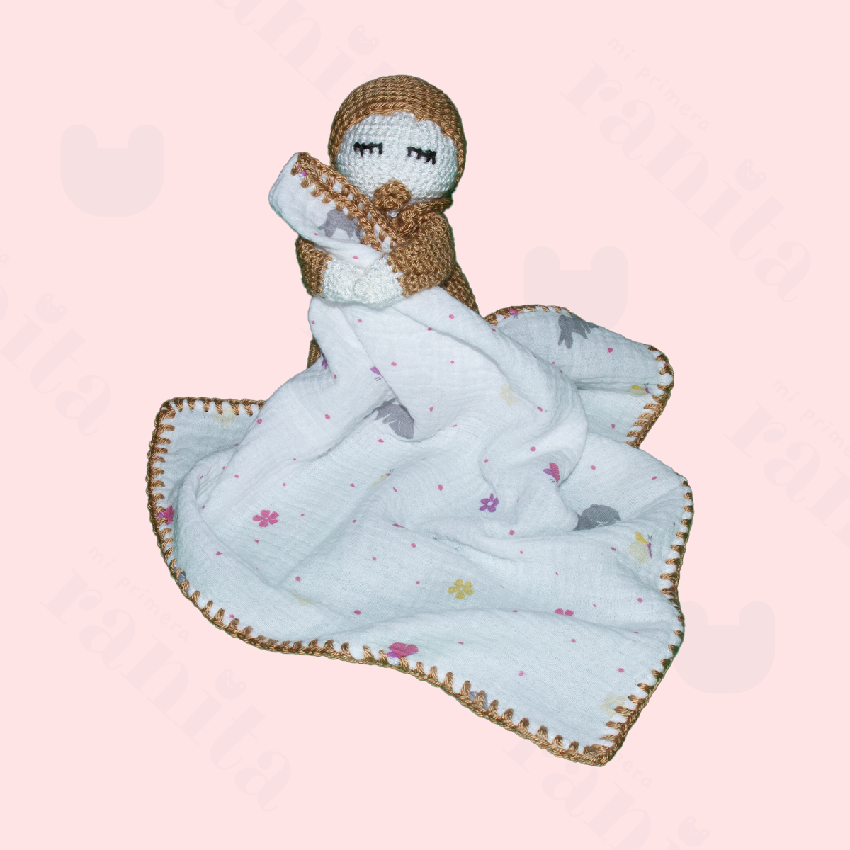 Muñeco Bebé con Muselina Bordado Marrón