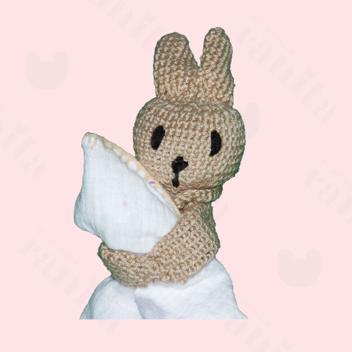 Muñeco Conejo con Muselina Bordado Beige